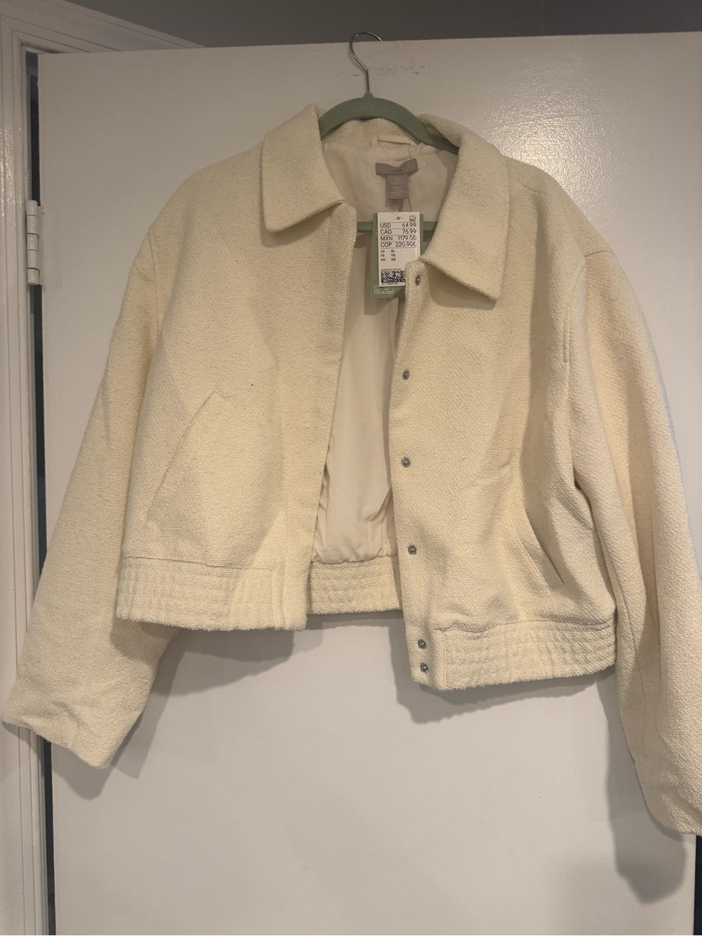 H&M Cream Bouclé Teddy Jacket Women's Cozy Textured Fleece Coat